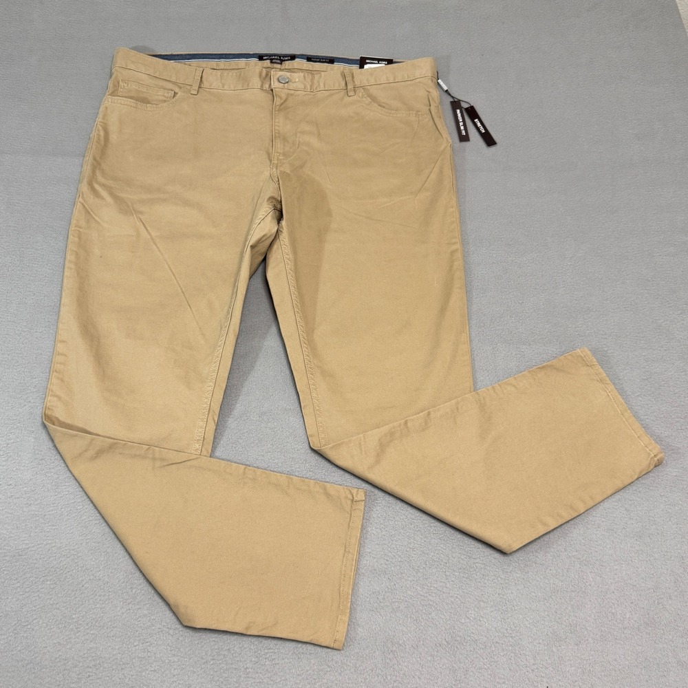 Michael Kors Parker Slim Fit Pants Mens 40x32 Khaki Tan Stretch Chino New